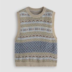 Grey and Blue Knitted Sweater Vest